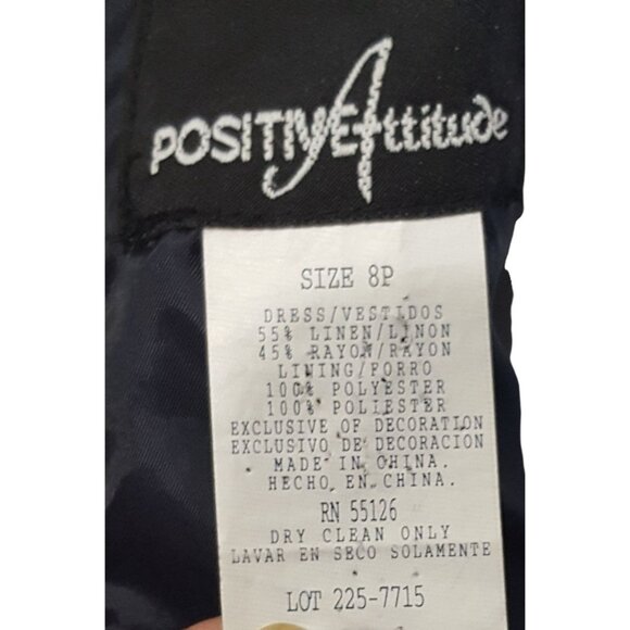 Vintage 80s Dress 8P Sheath Navy Blue White Piping Knee Lined Zip Linen Blend - Picture 6 of 8